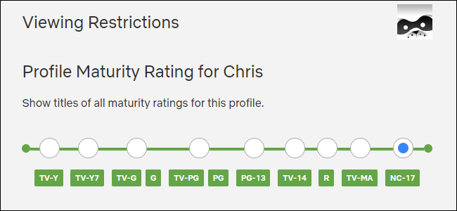 Selección de una calificación de madurez de perfil en Netflix