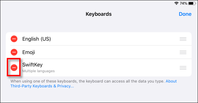 Eliminar teclado de terceros en iPad