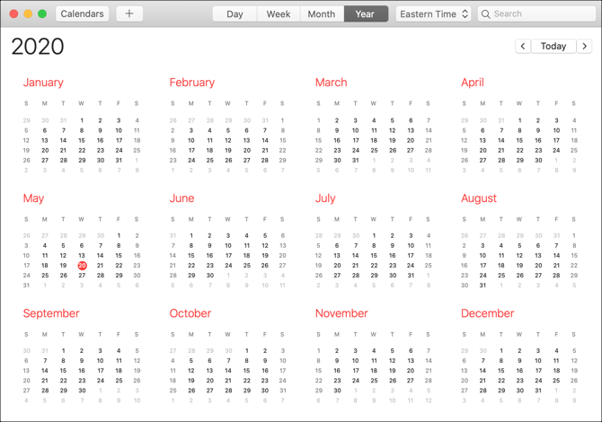 Aplicación de calendario Vista Mac-Year