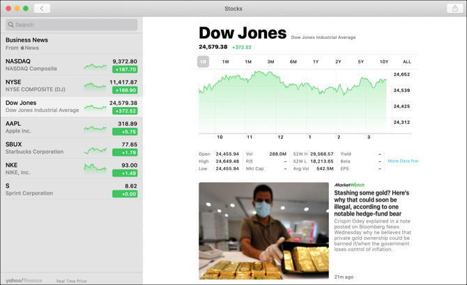 Stocks App Mac-Dow Jones View