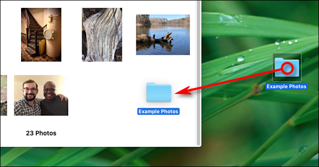 Arrastre una carpeta a la ventana de la aplicación Fotos para importar en Mac