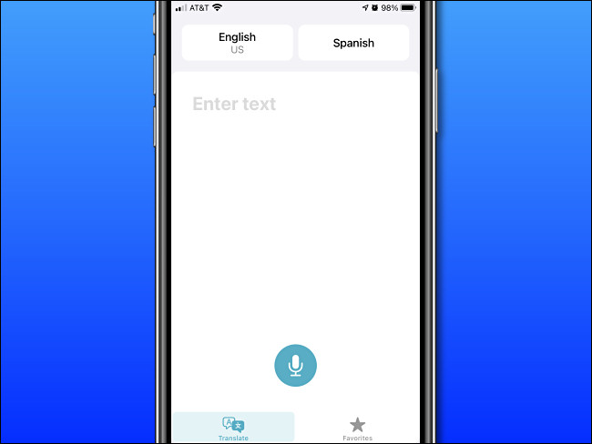 Apple Translate basic input screen on iPhone