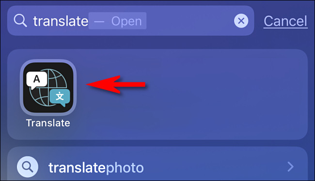 Open Spotlight and type "Translate" then tap the icon.