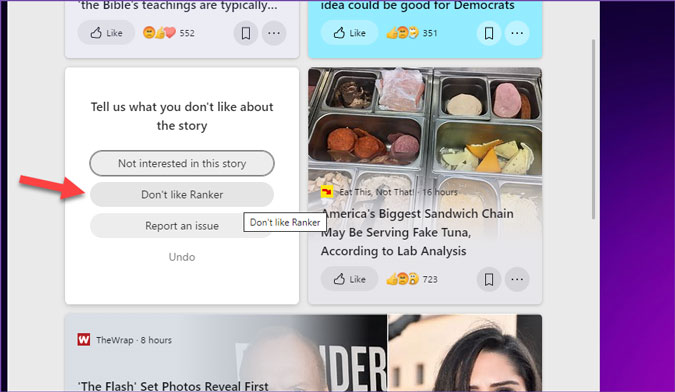 ocultar el sitio web de noticias de los widgets