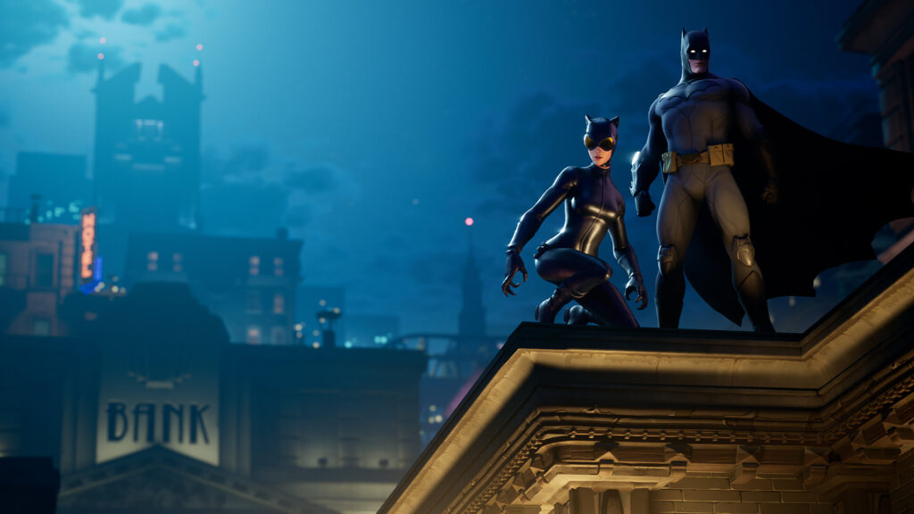 Batman y Catwoman en el crossover de Fortnite